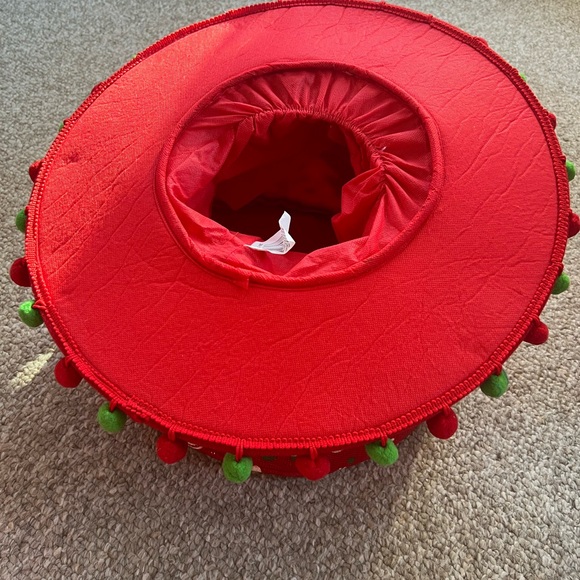 Tall Christmas hat with Christmas Tree and rim with small red/green Pom poms. - Picture 4 of 5